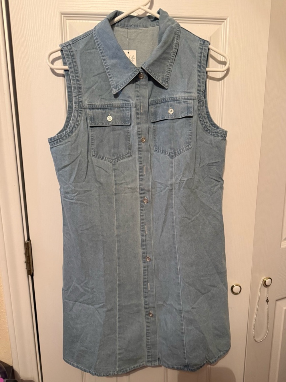 Cupshe Light Blue Sleeveless Denim Shirt Dress